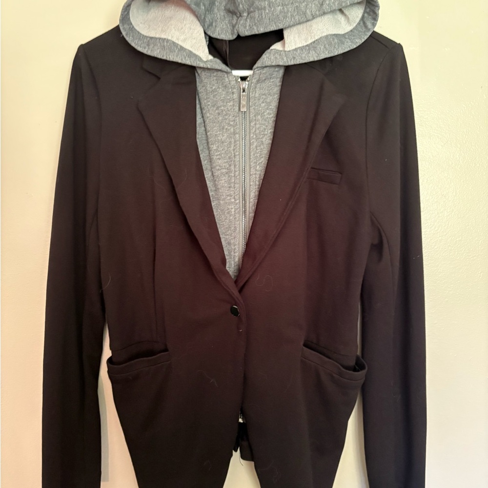 Stylish Black Women's Jacket with Gray Hoodie